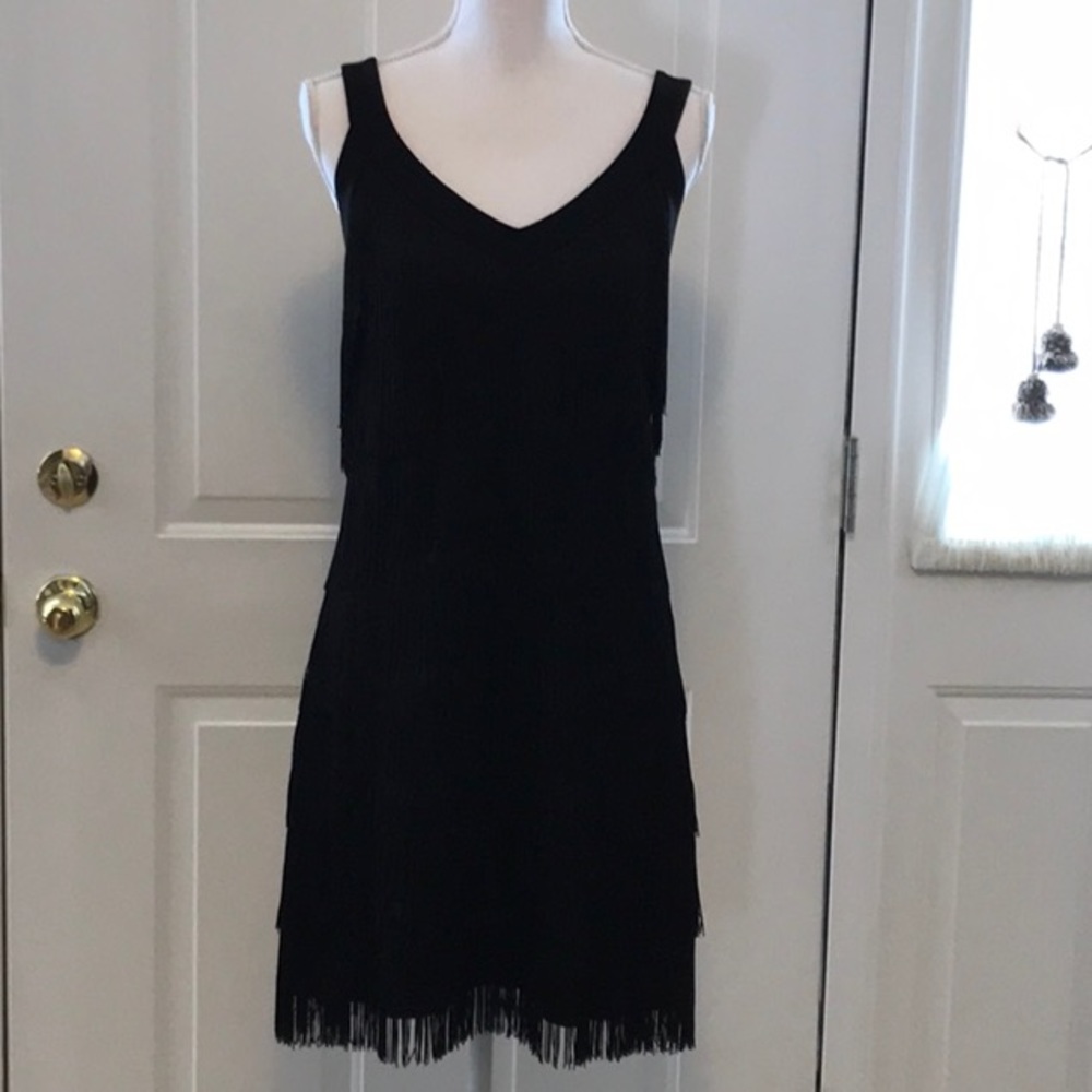 WHBM Flirty black fringe dress